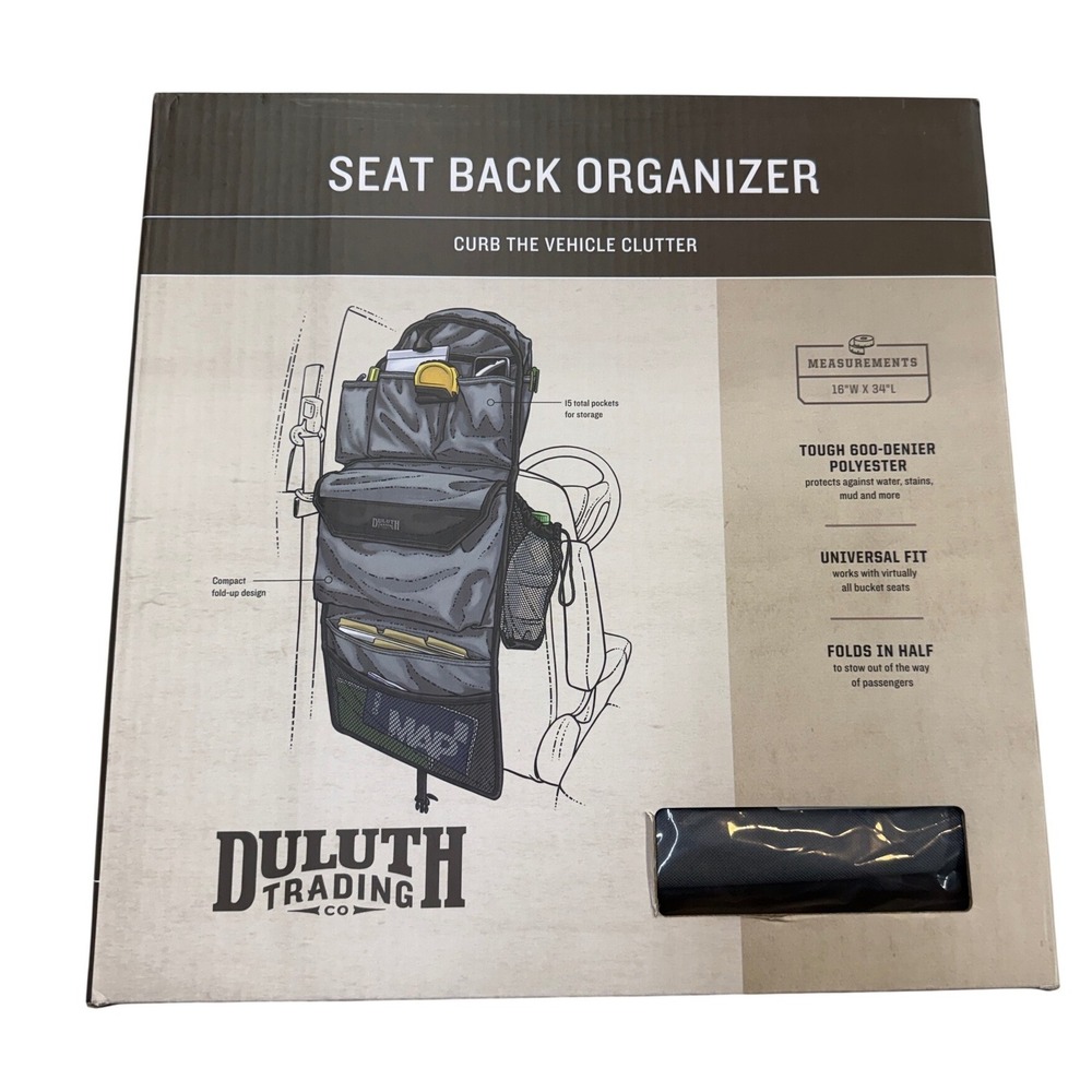 Duluth Trading Co Seat Back Organizer Gray 600D Polyester 15 Pockets 25401 NIB